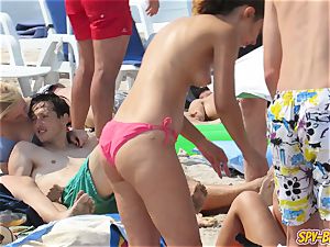 super hot hefty titties topless fledgling teens swimsuit Beach voyeur